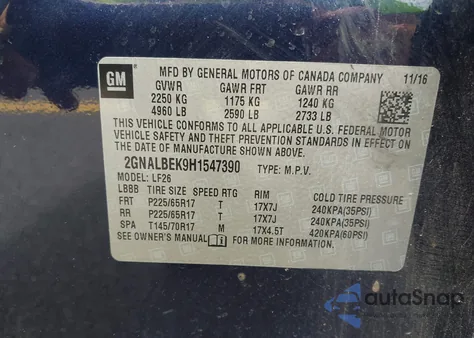 2017 Chevrolet Equinox Ls from USA, damaged, VIN 2GNALBEK9H1547390